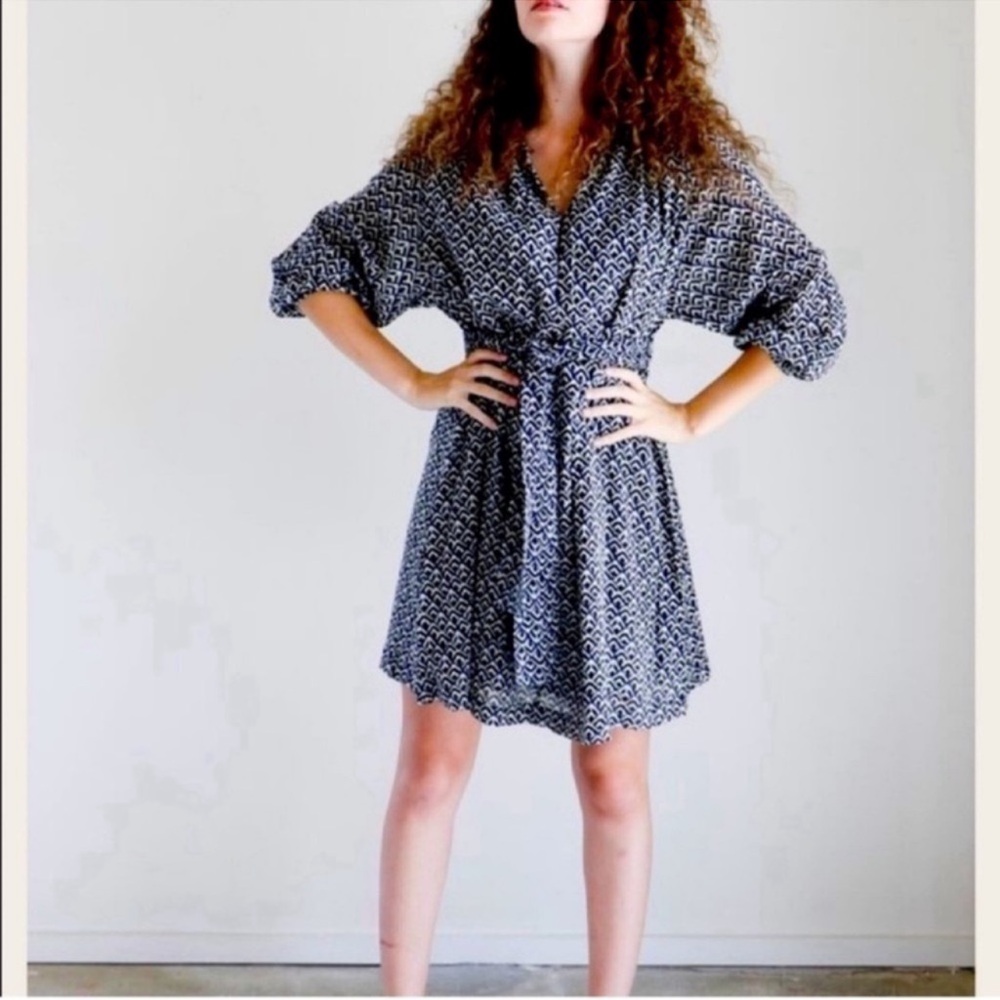 Apiece Apart Isla Mini Dress in Navy Tracks 
XS Navy blue, white and black